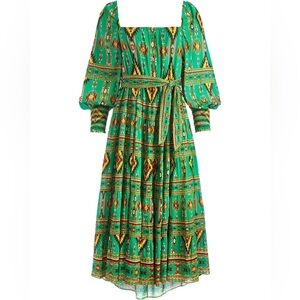 Alice & Olivia Emerald Ikat Rowen Tiered High Low Midi Dress